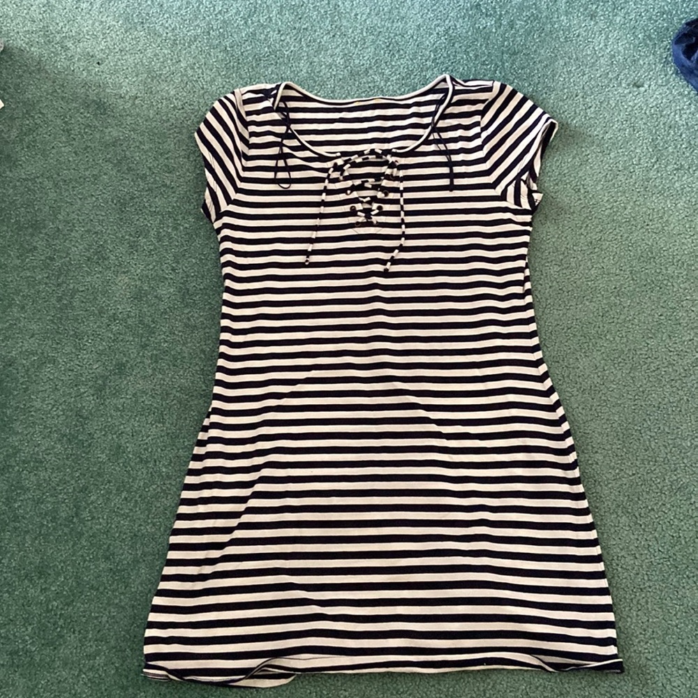 Old Navy: Blue and white striped short sleeve dress